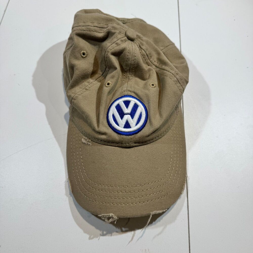 VW Volkswagen Baseball Hat Cap Drive Gear Tan Distressed StrapBack